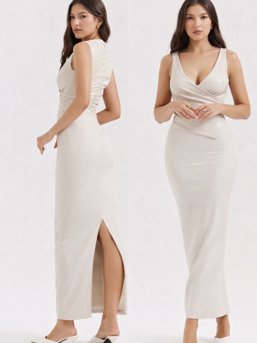 House of CB Laria Ecru Vegan Leather Maxi Dress Small Modern Luxury